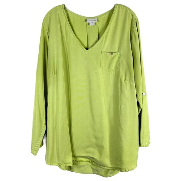 Soft Surroundings Plus Size 1X Top Light Green V Neck Pearl Button Lyocell 1618 - Picture 1 of 9